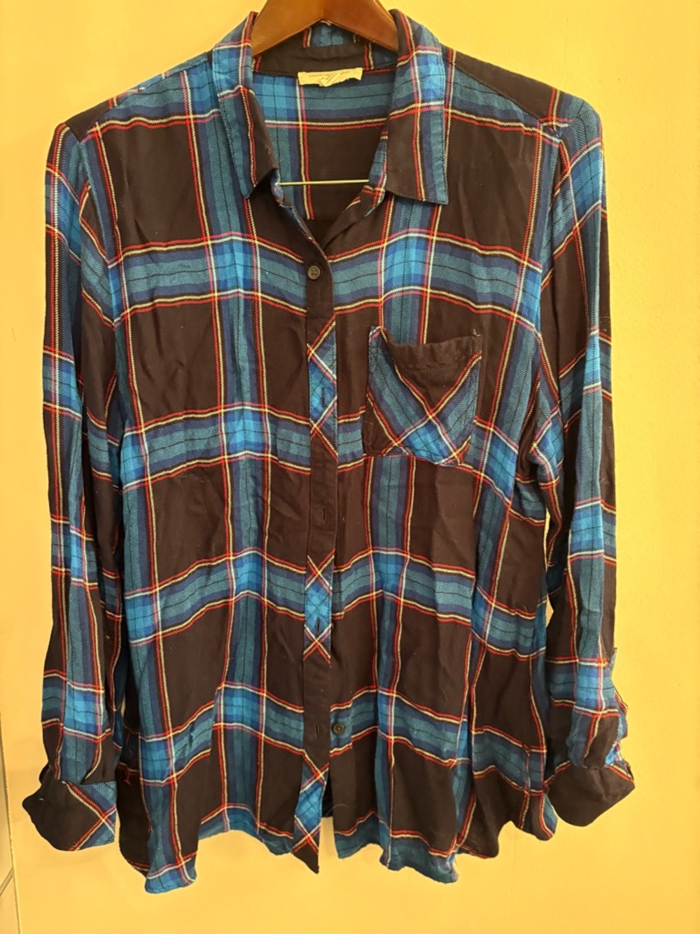 beachlunchlounge Blue and Black Plaid Button-Down Shirt